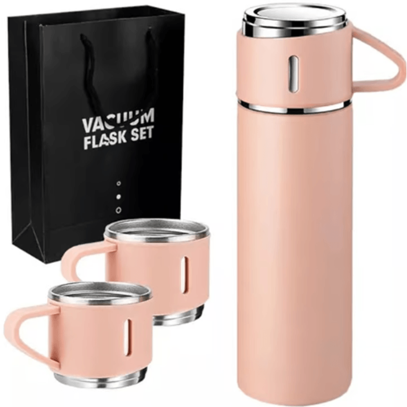 🥤✨ TERMO + 3 TAZAS PORTÁTIL EN ACERO INOXIDABLE