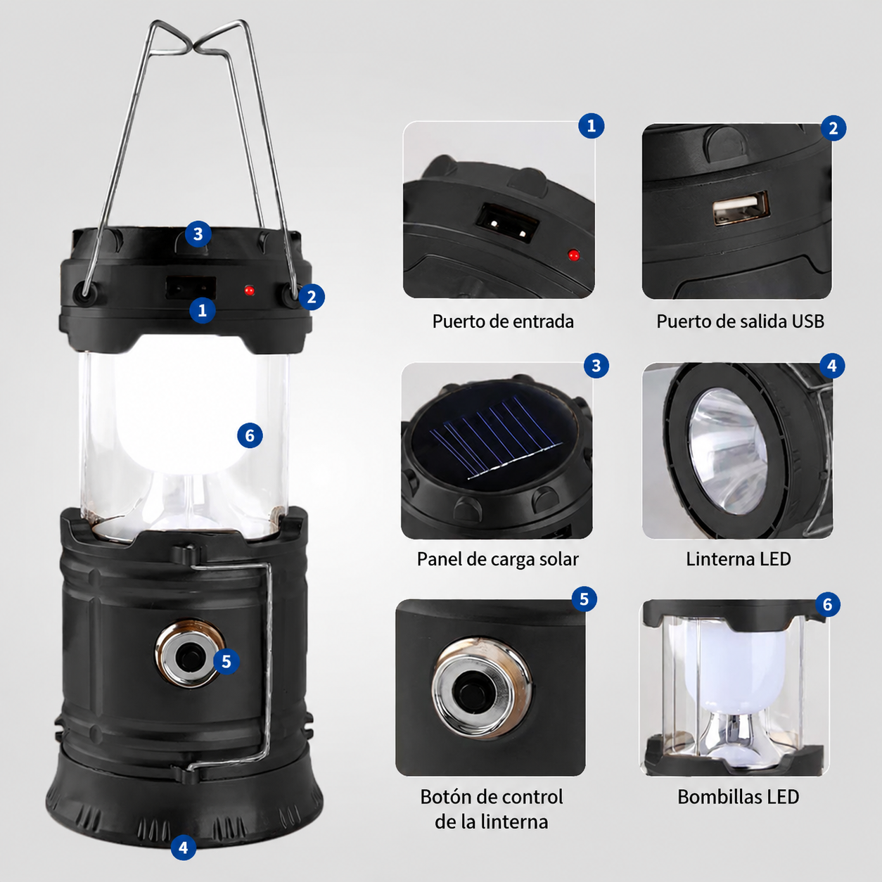 🔦 Linterna LED Multifunción Solar y Recargable 🌙 ¡No permitas que un apagón te deje completamente a oscuras!