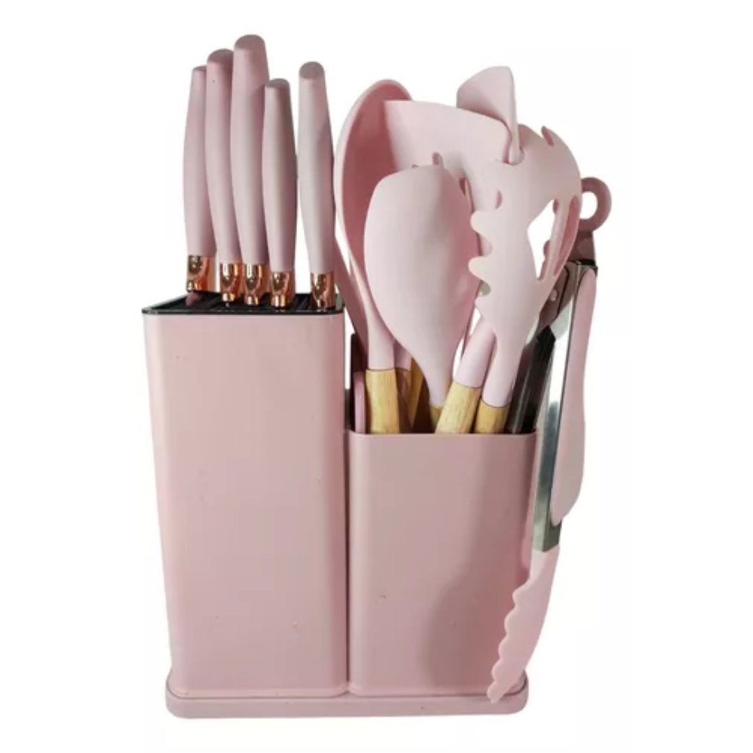 🍳✨ Set de Utensilios de Cocina Madera & Silicona – 19 Piezas