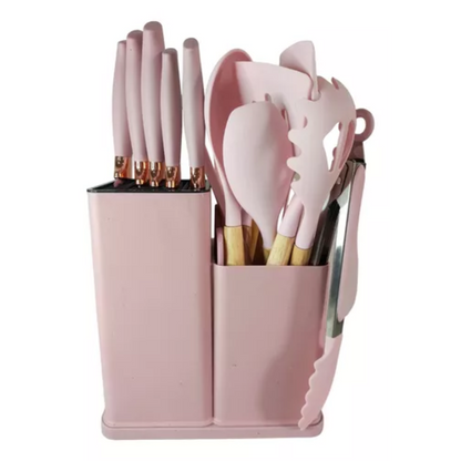 🍳✨ Set de Utensilios de Cocina Madera & Silicona – 19 Piezas