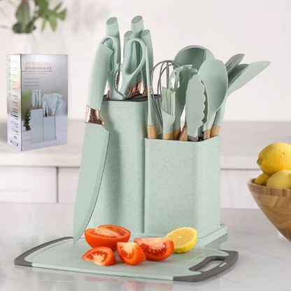 🍳✨ Set de Utensilios de Cocina Madera & Silicona – 19 Piezas
