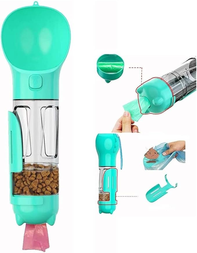 🐶 Botella Multifuncional 4 en 1 para Mascotas 💧 Agua, Comida y Todo lo que Necesitas para Cada Paseo