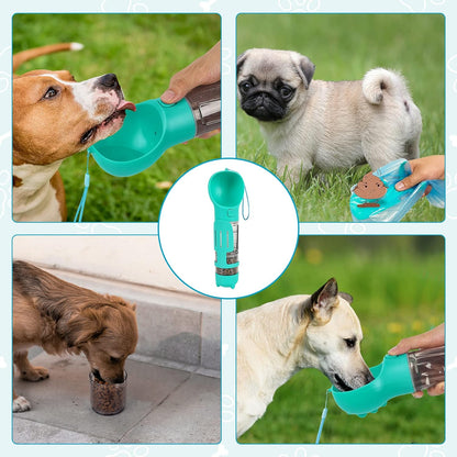🐶 Botella Multifuncional 4 en 1 para Mascotas 💧 Agua, Comida y Todo lo que Necesitas para Cada Paseo