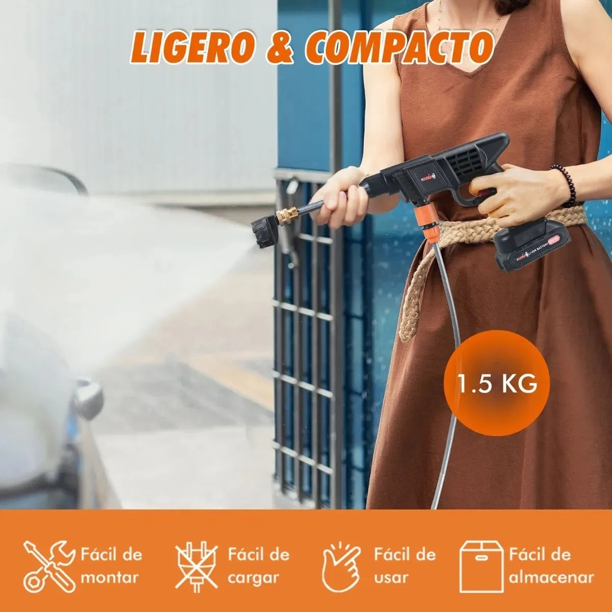 🚀 Hidrolavadora Potente 48V con Boquilla 6 en 1 + 2 Baterías