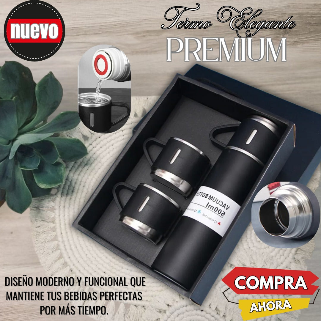 🖤 Termo con 3 Tazas – Comparte Momentos en Cualquier Lugar