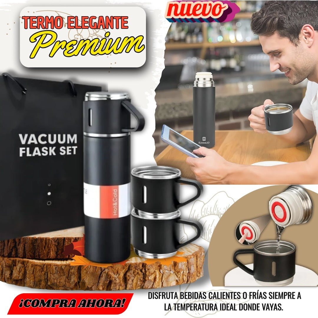 🖤 Termo con 3 Tazas – Comparte Momentos en Cualquier Lugar
