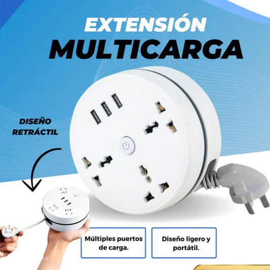 Extensión Multicarga Retráctil USB de 180 cm