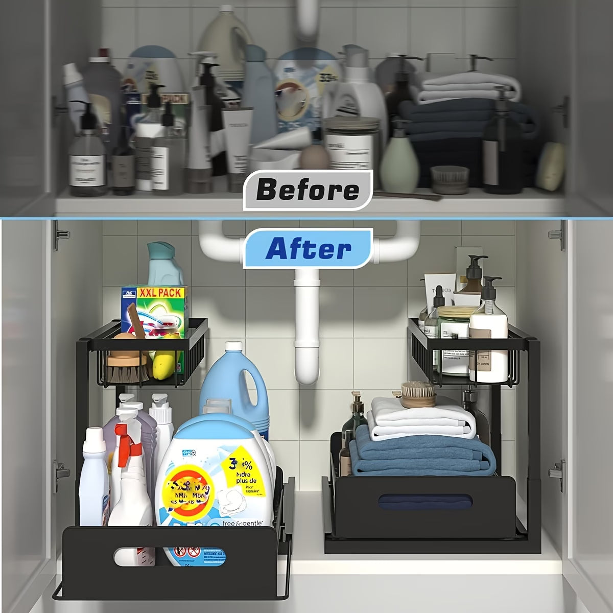 🏡✨ Organizador Deslizable de 2 Niveles ¡Aprovecha cada centímetro de tu cocina y mantén todo perfectamente organizado!
