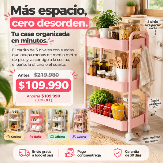 CARRITO ORGANIZADOR 3 NIVELES CON RUEDAS