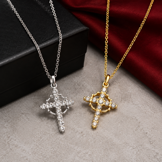 ✨✝️ Collar Cruz Corona Giratoria – Elegancia, Fe y Un Diseño Único Que Te Acompaña Siempre
