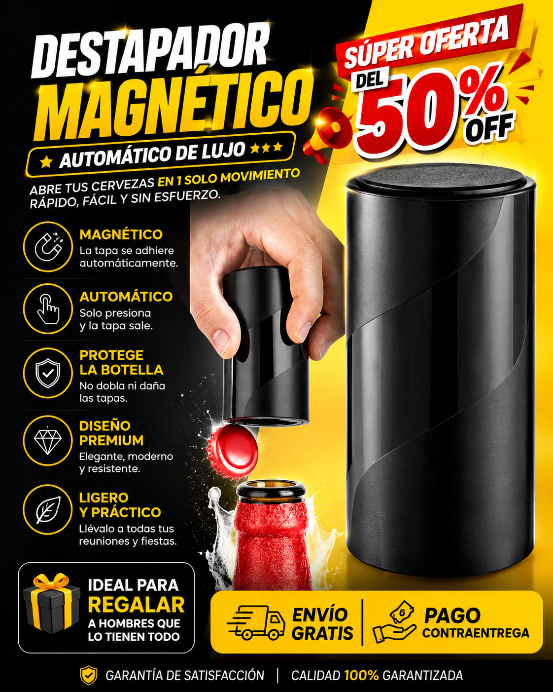 🍻 Destapador Magnético Automático de Lujo 🔥  ✨ La forma más rápida, divertida y elegante de abrir tus cervezas.