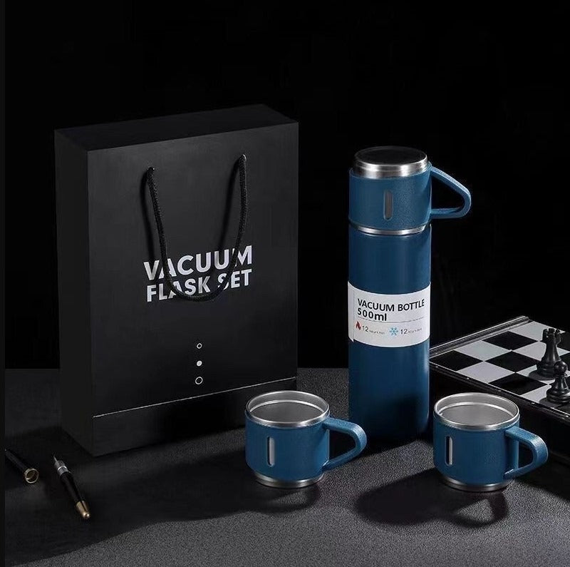 🥤✨ TERMO + 3 TAZAS PORTÁTIL EN ACERO INOXIDABLE