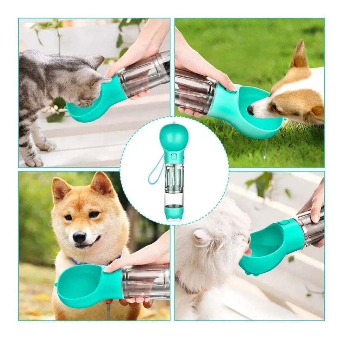 🐶 Botella Multifuncional 4 en 1 para Mascotas 💧 Agua, Comida y Todo lo que Necesitas para Cada Paseo