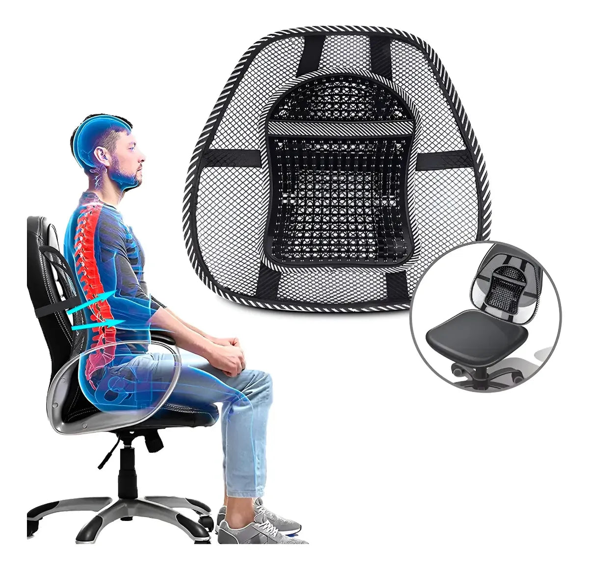💺 Soporte Lumbar Ergonómico para Silla | Oficina, Casa y Carro 🚗💻🏠