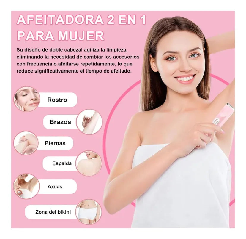 ✨ Depiladora Eléctrica Doble Cabezal 💜 Cuida tu piel de forma práctica con un solo dispositivo para rostro y cuerpo