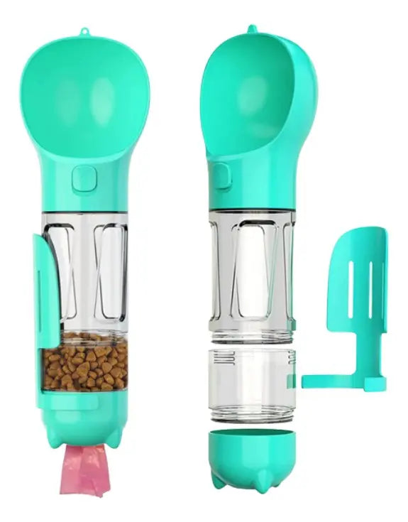 🐶 Botella Multifuncional 4 en 1 para Mascotas 💧 Agua, Comida y Todo lo que Necesitas para Cada Paseo
