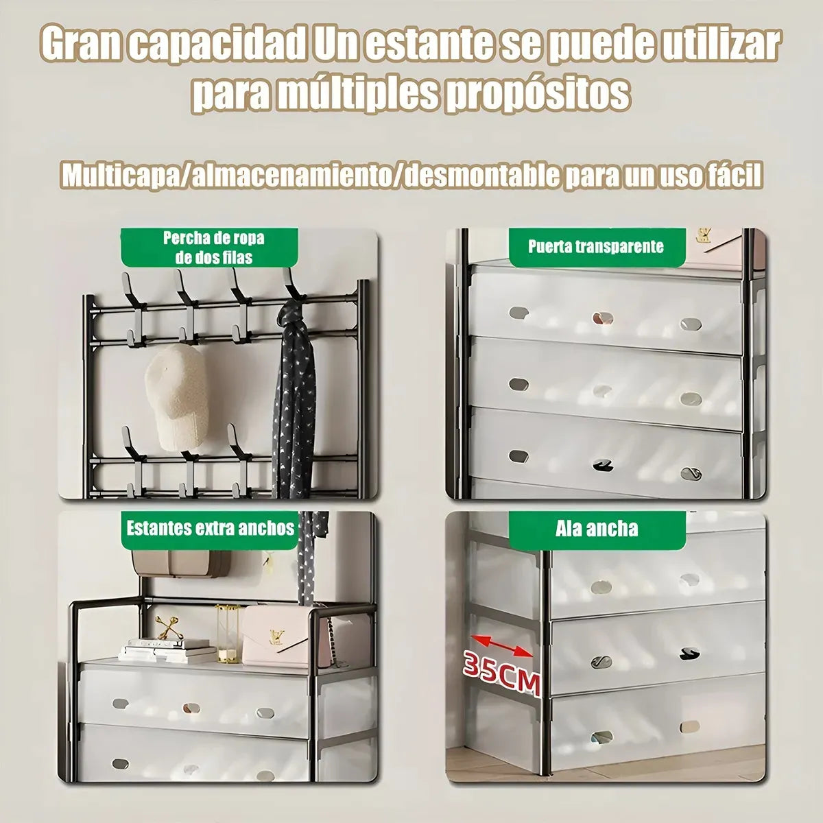 👟🧥 Zapatero + Perchero Organizador 4 Niveles