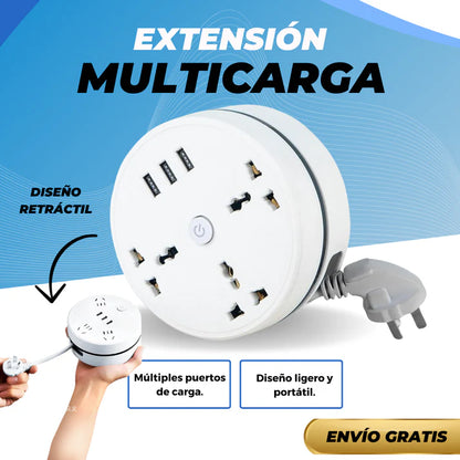 Extensión Multicarga Retráctil USB 180 cm