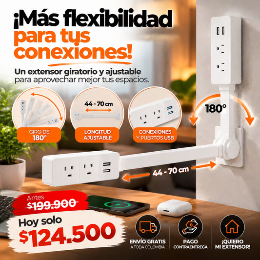 EXTENSOR DE TOMA CORRIENTE GIRATORIO Y EXTENSIBLE  ⚡ Más conexiones y flexibilidad para tu espacio