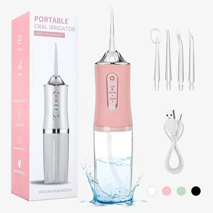 Irrigador Oral Recargable USB con 4 Boquillas 💦🦷 ✨ Consigue una limpieza bucal más profunda