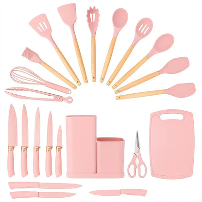 🍳✨ Set de Utensilios de Cocina Madera & Silicona – 19 Piezas