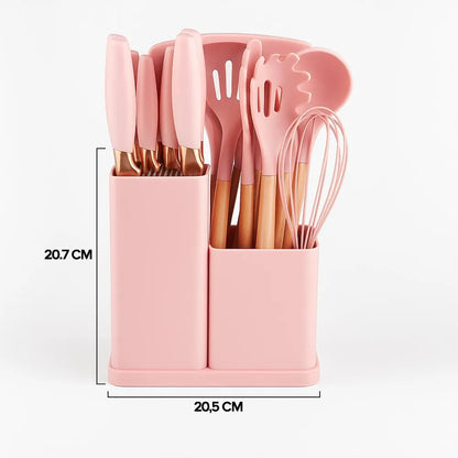 🍳✨ Set de Utensilios de Cocina Madera & Silicona – 19 Piezas