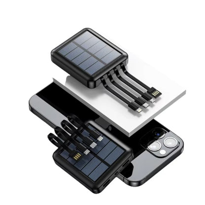🔋☀️ CARGADOR PORTÁTIL SOLAR 10000mAh CON 4 CABLES INTEGRADOS ☀️🔋