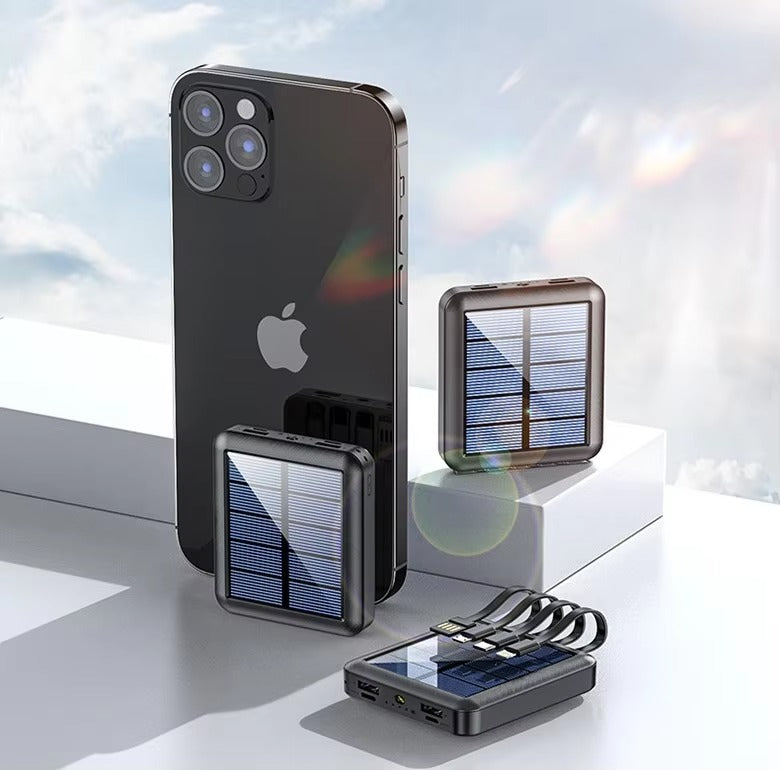🔋☀️ CARGADOR PORTÁTIL SOLAR 10000mAh CON 4 CABLES INTEGRADOS ☀️🔋