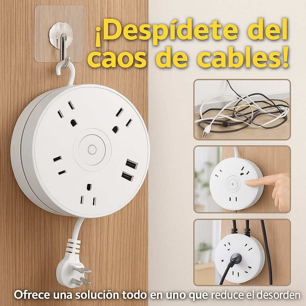 Extensión Multicarga Retráctil USB 180 cm